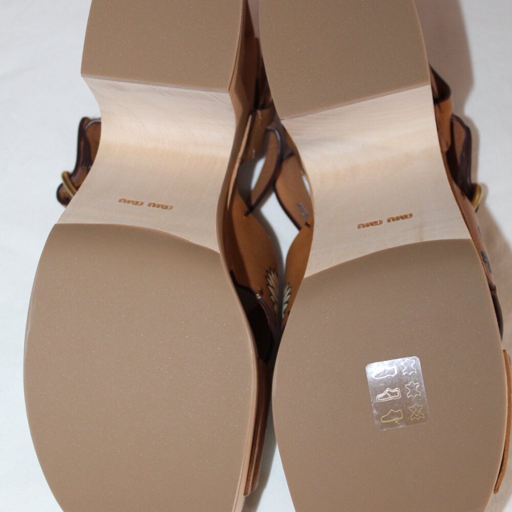 NWB MIU MIU Painted Flowers Wooden Heeled Sandals Platform 40 - Picture 5 of 8